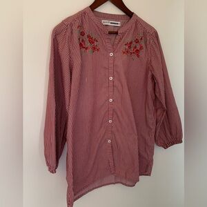 Red striped, embroidered blouse